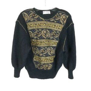 Womens Size Medium Dino Valiano Vintage 80s Mohair Blend Metallic Accent Sweater